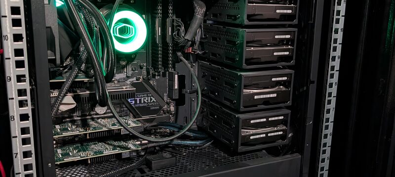 TrueNAS storage build with drives installed in bays
